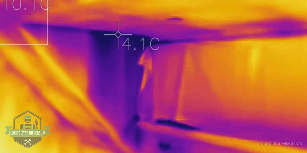 Thermografie bij lekdetectie in Hilversum Warmtebeeldopname van een vloerconstructie tijdens lekdetectie in Hilversum